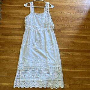 J.Crew Tiered Eyelet White Midi Dress